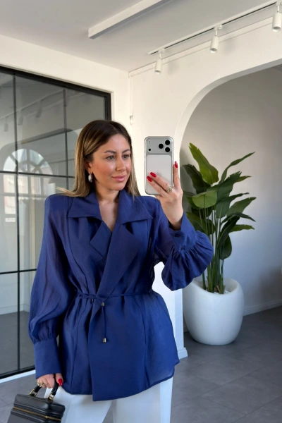 LACİVERT VATKALI KİMONO GÖMLEK 5029