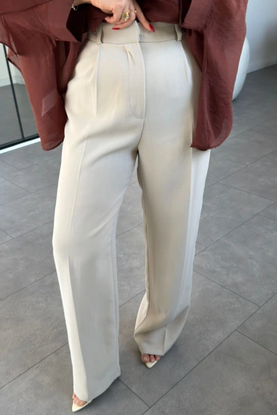 Taş Yüksek Bel Dökümlü Pantolon