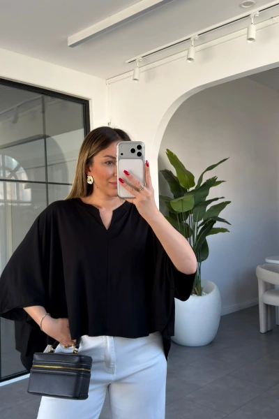 SİYAH KISA KOL MODAL BLUZ 30675