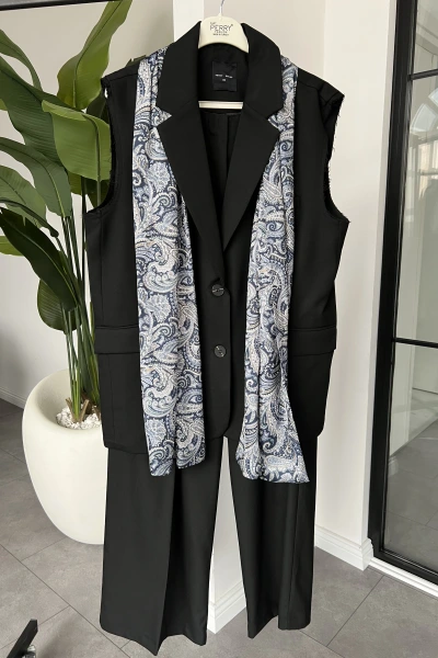 SİYAH ŞALLI YELEK PANTALON TAKIM 9718