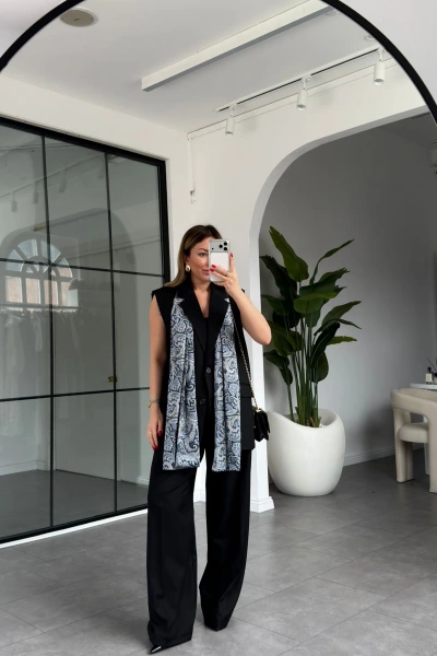 SİYAH ŞALLI YELEK PANTALON TAKIM 9718
