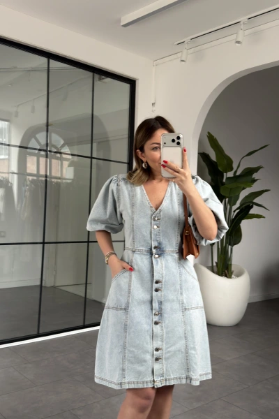 BALON KOLLU KISA KOT ELBİSE 9088