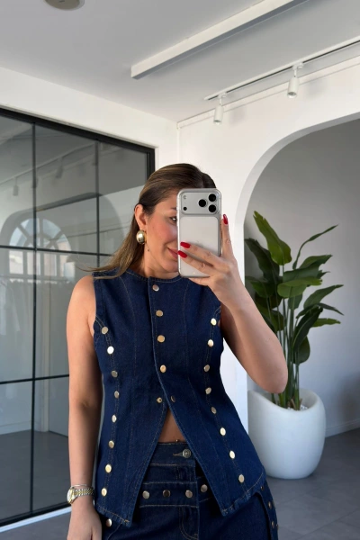 ZIMBA DETAYLI DENİM YELEK