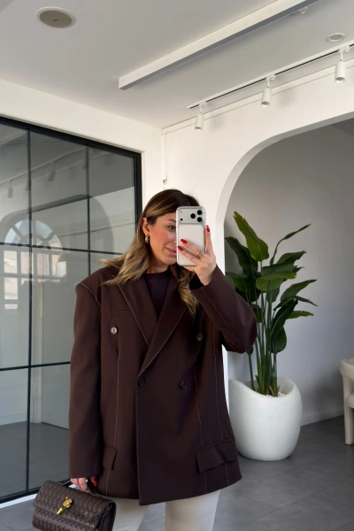 KAHVE PUNTA DİKİŞLİ CEKET 9713