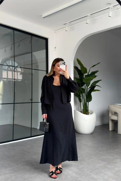 SİYAH GÖMLEK ELBİSE İKİLİ TAKIM