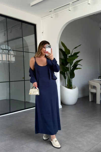 LACİVERT GÖMLEK ELBİSE İKİLİ TAKIM