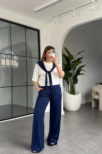 LACİVERT FULAR DETAYLI MODAL EŞOFMAN TAKIMI