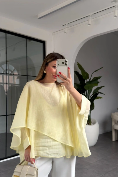 AÇIK SARI UÇUŞAN PELERİN BLUZ 5026