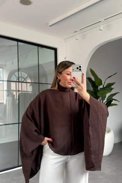 KAHVE YARASA KOL KUŞAKLI BLUZ