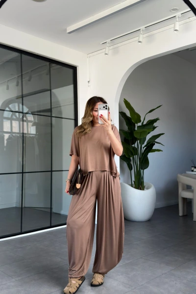 KAHVE ŞALVAR MODEL MODAL TAKIM 51149