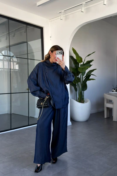 DENİM ASİMETRİK DÜĞMELİ TENSEL TAKIM 0100