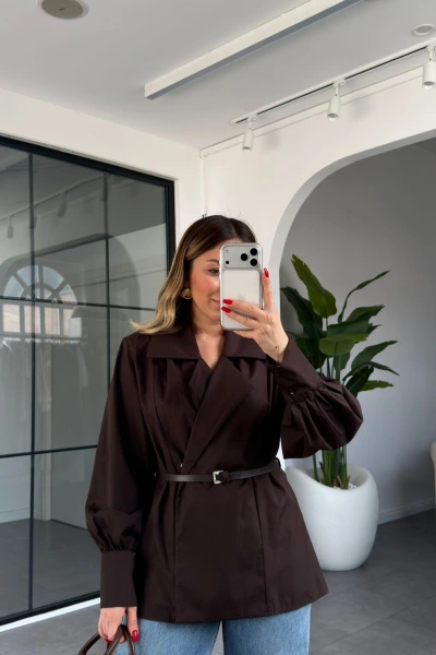 KAHVE KEMERLİ GÖMLEK 5057