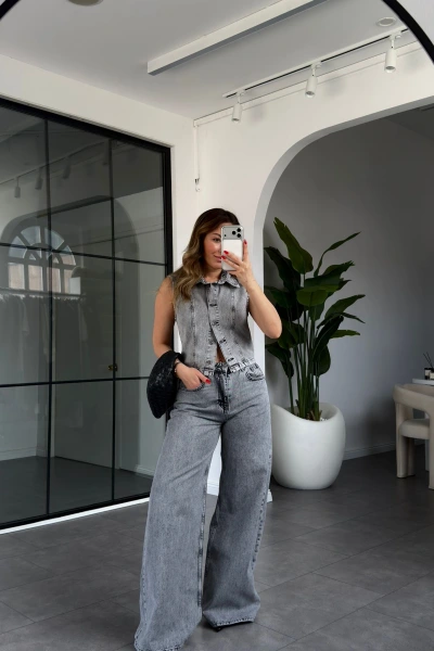 ANTRASİT DENİM YELEKLİ TAKIM 8229