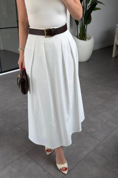BEYAZ KEMERLİ PİLE DETAYLI ETEK 261038