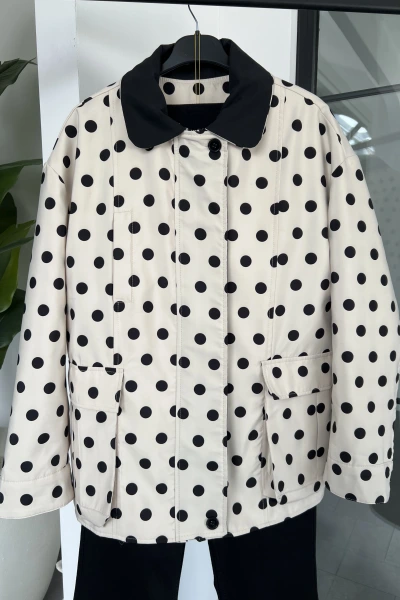 KREM PUANTİYELİ TRENÇ CEKET 7180