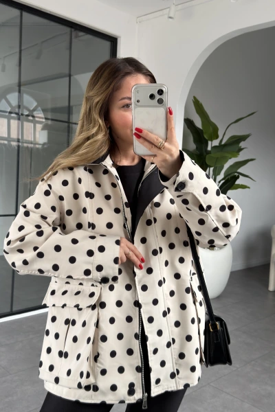 KREM PUANTİYELİ TRENÇ CEKET 7180