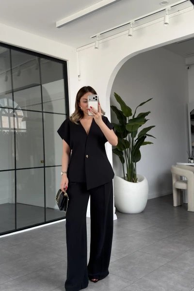 SİYAH TEK DÜĞME YELEK DETAY TAKIM 37252