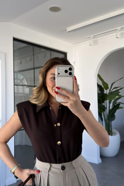 KAHVE OMUZ VATKALI BODYSUİT