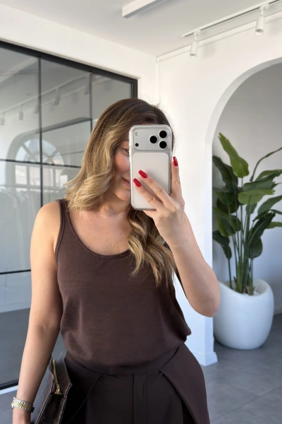 ACI KAHVE DERİN YAKA KAŞMİR ATLET 1015