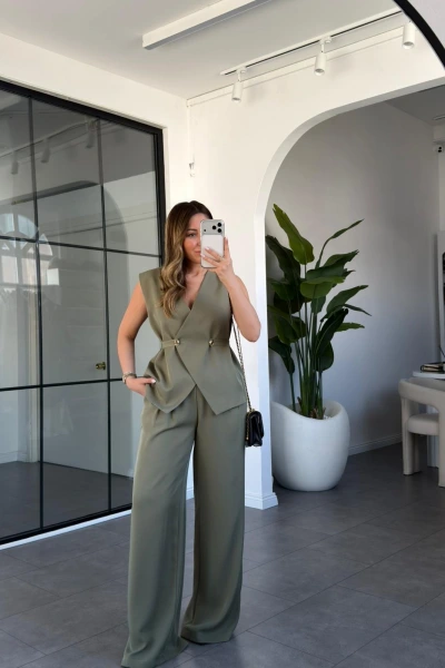 HAKİ YELEKLİ BOL PANTOLONLU TAKIM 37270