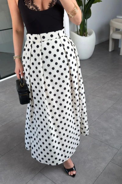 EKRU KETEN PUANTİYELİ ETEK 2618