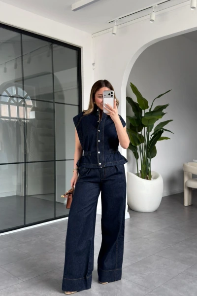 LACİVERT DENİM YELEK PANTOLON TAKIM 0982