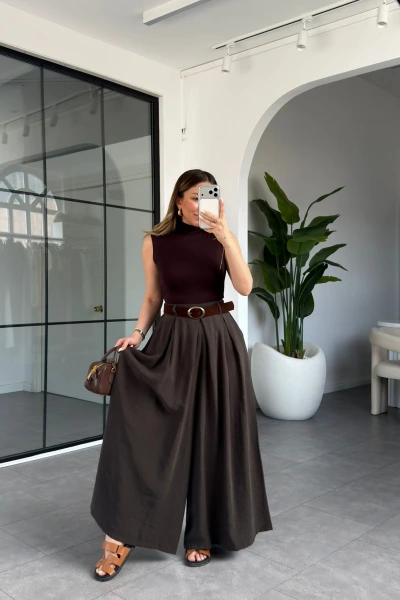 ACI KAHVE KEMERLİ PANTOLON ETEK