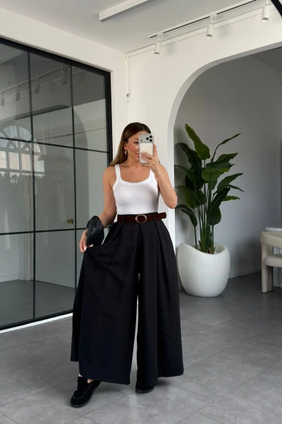 SİYAH KEMERLİ PANTOLON ETEK