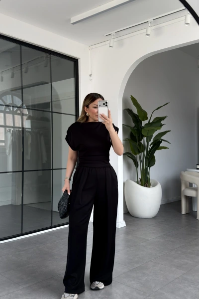 SİYAH KISA KOL MODAL TAKIM 23007