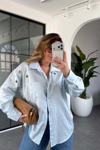 BEBE MAVİ İNCİ DETAY GÖMLEK