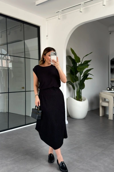 SİYAH FİTİLLİ YUMOŞ DOKULU ETEK TAKIM 238