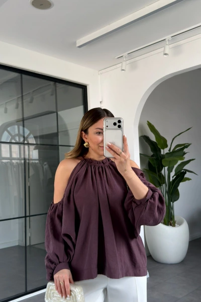 MÜRDÜM OMUZ DETAYLI TENCEL BLUZ 3264