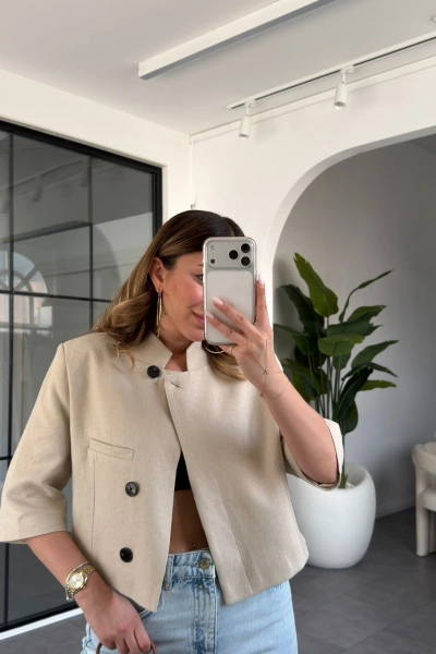 TAŞ KETEN CROP CEKET 9736