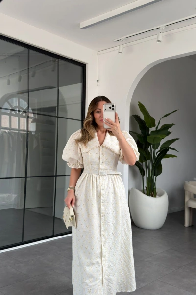 BEBE YAKA BALON KOLLU ELBİSE 8869