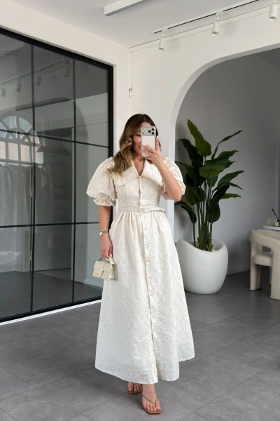 BEBE YAKA BALON KOLLU ELBİSE 8869