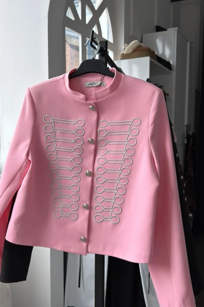 PEMBE GÜMÜŞ NAKIŞLI HAKİM YAKA CEKET 6351