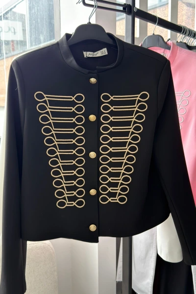 SİYAH GOLD NAKIŞLI HAKİM YAKA CEKET 6351