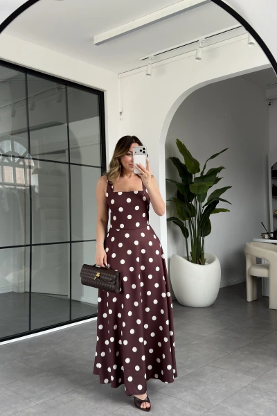 KAHVE KALIN ASKILI PUANTİYE ELBİSE 0920