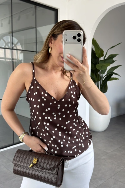 KAHVE PUANTİYE İP ASKILI BLUZ 8577