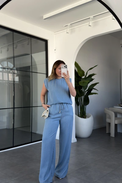 MAVİ SIFIR KOL OMUZ VATKALI TENSEL TAKIM 37358