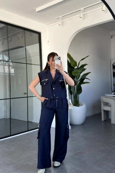 LACİVERT FERMUAR DETAYLI YELEK TAKIM 7926