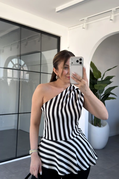 ÇİZGİLİ TEK OMUZ BLUZ 71808