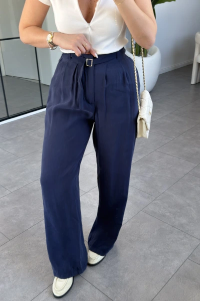 LACİVERT KEMER DETAY TENSEL PANTOLON 4748