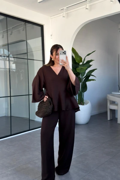 KOYU KAHVE GODELİ KETEN TAKIM 51347