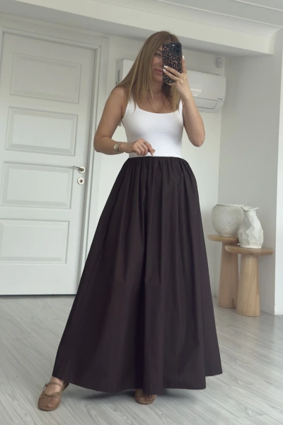 Acı Kahve Beli Büzgülü Uzun Elbise