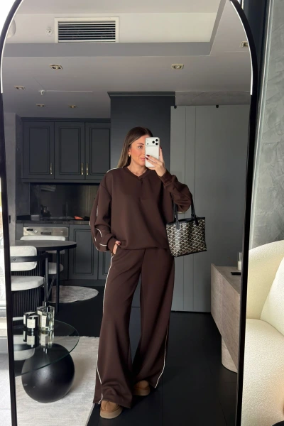 ACI KAHVE ÇİFT ŞERİT DETAYLI MODAL TAKIM