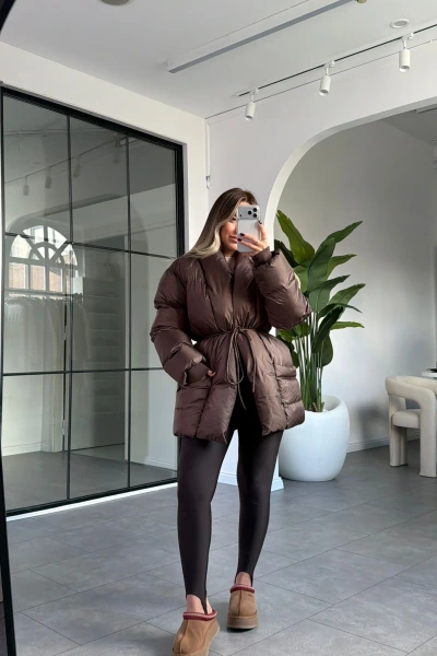 ACI KAHVE İP KEMERLİ ŞİŞME MONT