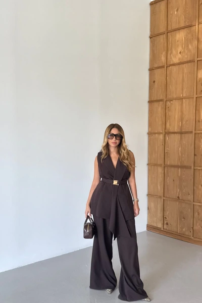 ACI KAHVE KEMER DETAY YELEK TAKIM