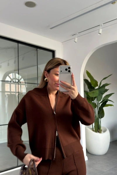 ACI KAHVE MADONNA YAKA ÇİFT FERMUARLI TAKIM