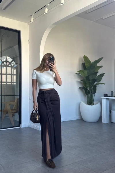 ACI KAHVE  MODAL KUMAŞ BÜZGÜLÜ ETEK